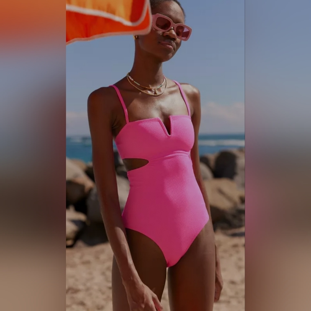 Aerie Pique V-Wire Cut Out One-Piece Swimsuit in Pink Infusion Size XL